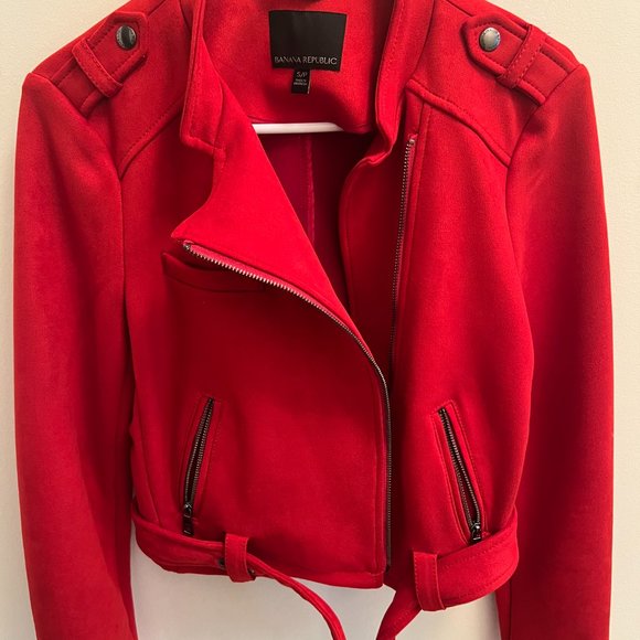 Banana Republic vegan suede red moto jacket - Picture 5 of 8